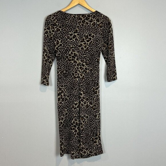 New Directions Leopard Print Dress Long Sleeve Size 6 Twist Knot Detail - Picture 4 of 6